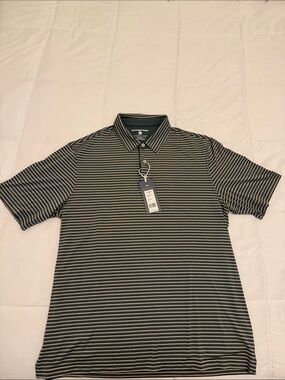The Southern Shirt Company Hunter Greeen and White Striped Golf Polo